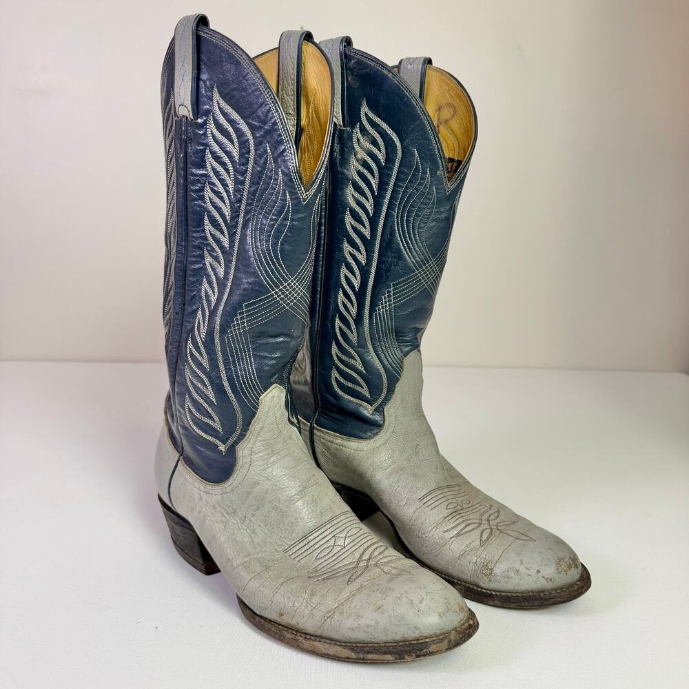 Vintage 70s Tony Lama Two Tone Antelope Leather Cowboy Boots Mens 10B Style 8119
